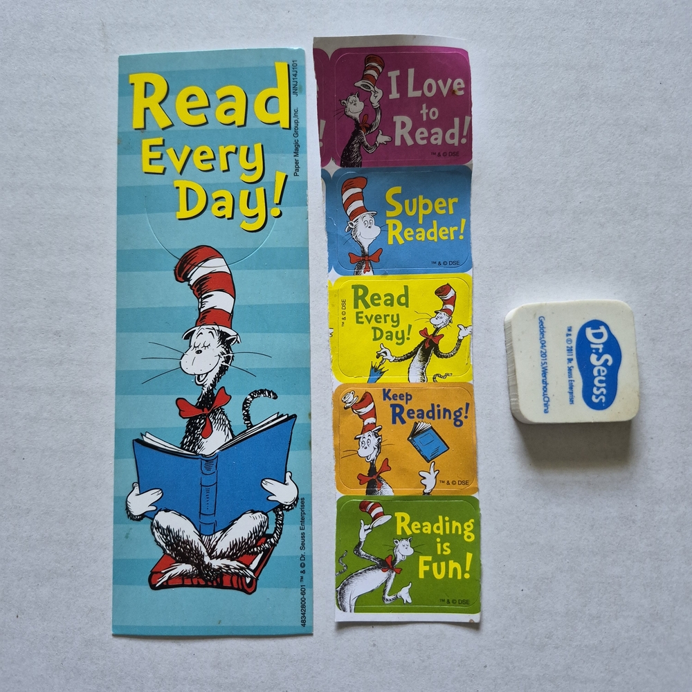 *FREE* Dr. Seuss Cat in the Hat Reading Bookmark, Stickers & Eraser